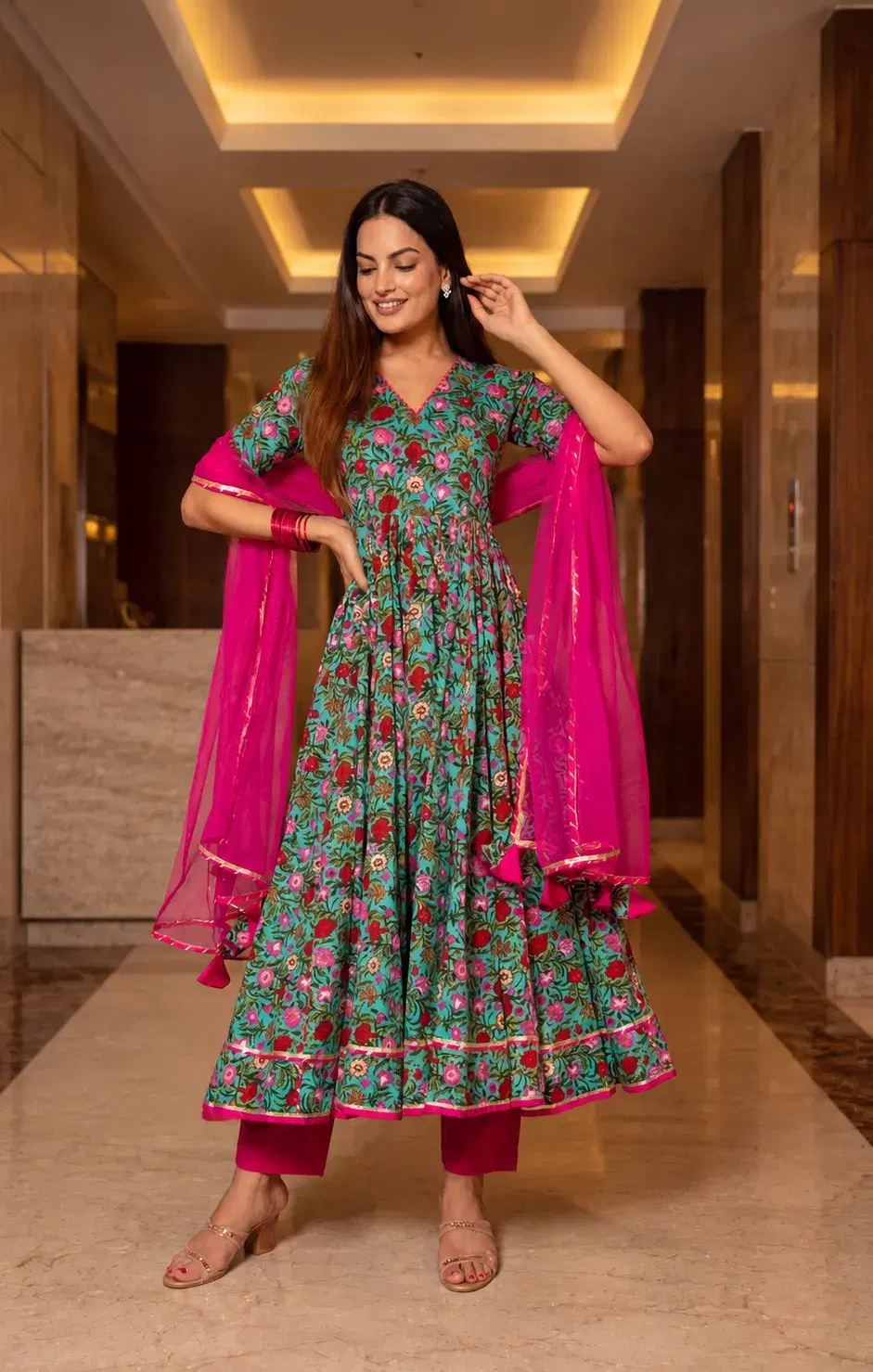 Phoolkari Mehfil Cotton Anarkali Set image 1