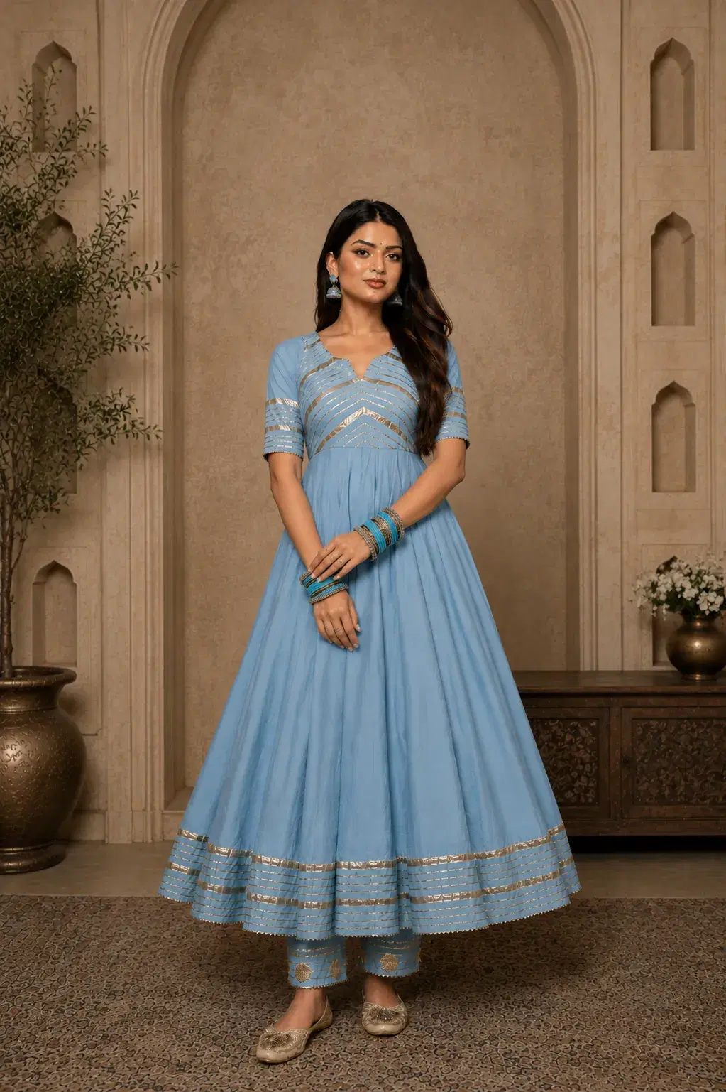 Asmani Noor Pure Cotton Anarkali Set image 1